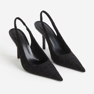 Slingback Pointed Toe Heels in Black